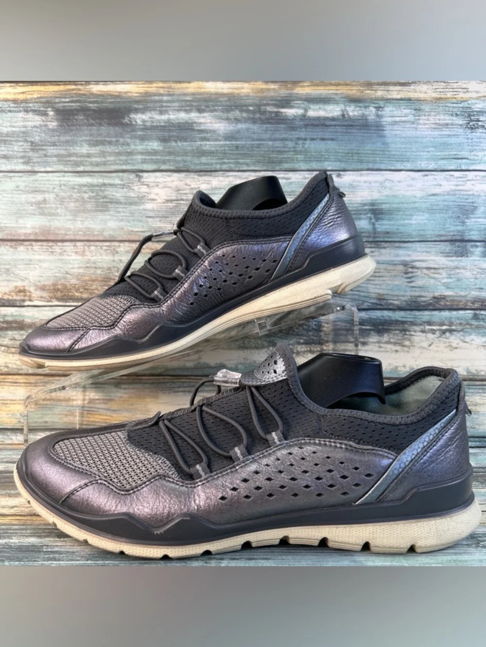 Ecco Lynx Sneaker Womens 9-9.5 Pewter Gray Leather Tennis Athletic Casual Shoe